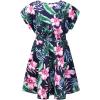 imagePerfashion Girls Summer Dresses Printed Casual Loose Sundress Smocked Waist RollSleeveTropical Plants G63