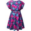imagePerfashion Girls Summer Dresses Printed Casual Loose Sundress Smocked Waist RollSleeveTropical Plants Navy Blue K39