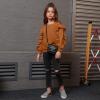 imagePerfashion Girls Sweatshirt Ruffle Trim Long Sleeve Pullover Solid Drop Shoulder Hoodie Fall Winter 413YBrown