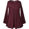 imageGirls Long Sleeve Ruffle Tops Winter Tunic Fall Tops Round Neck Blouse Solid ColorBurgundy