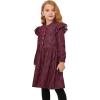 imagePerfashion Girls Denim Dress Flutter Long Sleeve Classic Jean Blue Button Down Dresses for 615 YearsBurgundy1