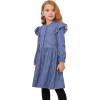 imagePerfashion Girls Denim Dress Flutter Long Sleeve Classic Jean Blue Button Down Dresses for 615 YearsMedium Blue B05