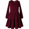imagePerfashion Girls Long Sleeve Dresses Tiered Ruffle Swing Tunic Midi Dress 413YBurgundy