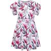 imagePerfashion Girls Summer Dresses Printed Casual Loose Sundress Smocked Waist RollSleeveWhite Hawaiian 20b