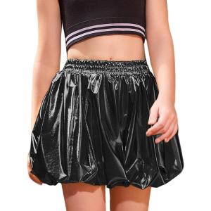 imagePerfashion Girls Bubble Skirt Metallic Puff Balloon Cute Mini Skorts Dance Outfits with Shorts 413YBlack 13914