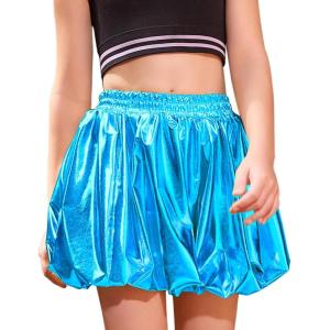 imagePerfashion Girls Bubble Skirt Metallic Puff Balloon Cute Mini Skorts Dance Outfits with Shorts 413YBlue 4914