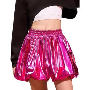 imagePerfashion Girls Bubble Skirt Metallic Puff Balloon Cute Mini Skorts Dance Outfits with Shorts 413YHot Pink 07914