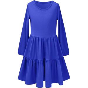 imagePerfashion Girls Long Sleeve Dresses Tiered Ruffle Swing Tunic Midi Dress 413YRoyal Blue 35899