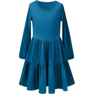 imagePerfashion Girls Long Sleeve Dresses Tiered Ruffle Swing Tunic Midi Dress 413YTeal 04899