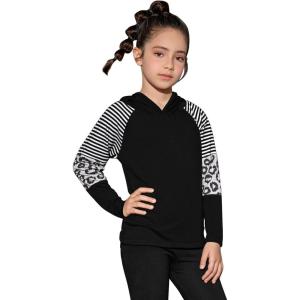 imagePerfashion Girls Long Sleeve Shirt Hoodie Active Tee Pullover Top with Thumb Hole Workout Running 615YearsBlack451