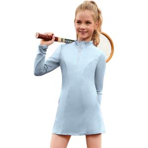 imagePerfashion Girls Tennis Dress 14 Zip Golf Outfit Builtin Bra ampamp Shorts Pickleball Athletic Dress Workout Pockets 413YBaby Blue 08952