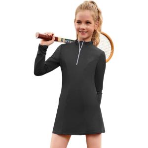 imagePerfashion Girls Tennis Dress 14 Zip Golf Outfit Builtin Bra ampamp Shorts Pickleball Athletic Dress Workout Pockets 413YBlack 03952