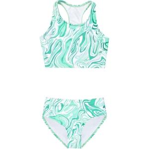 imagePerfashion Girls TwoPiece Swimsuits Tankini Sets Swimwear Bathing Suit Beach SportTie Dye Green 72a