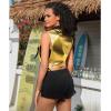 imagePerfashion Cropped Vest For Women Buckle Zip Up Metallic Cargo Cyberpunk Jacket With Pockets Streetwear Rave OutfitGold Vest 03419