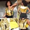imagePerfashion Cropped Vest For Women Buckle Zip Up Metallic Cargo Cyberpunk Jacket With Pockets Streetwear Rave OutfitGold Vest 03419