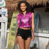 imagePerfashion Cropped Vest For Women Buckle Zip Up Metallic Cargo Cyberpunk Jacket With Pockets Streetwear Rave OutfitHot Pink Vest 07419