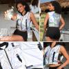 imagePerfashion Cropped Vest For Women Buckle Zip Up Metallic Cargo Cyberpunk Jacket With Pockets Streetwear Rave OutfitLaser Silver Vest 01419