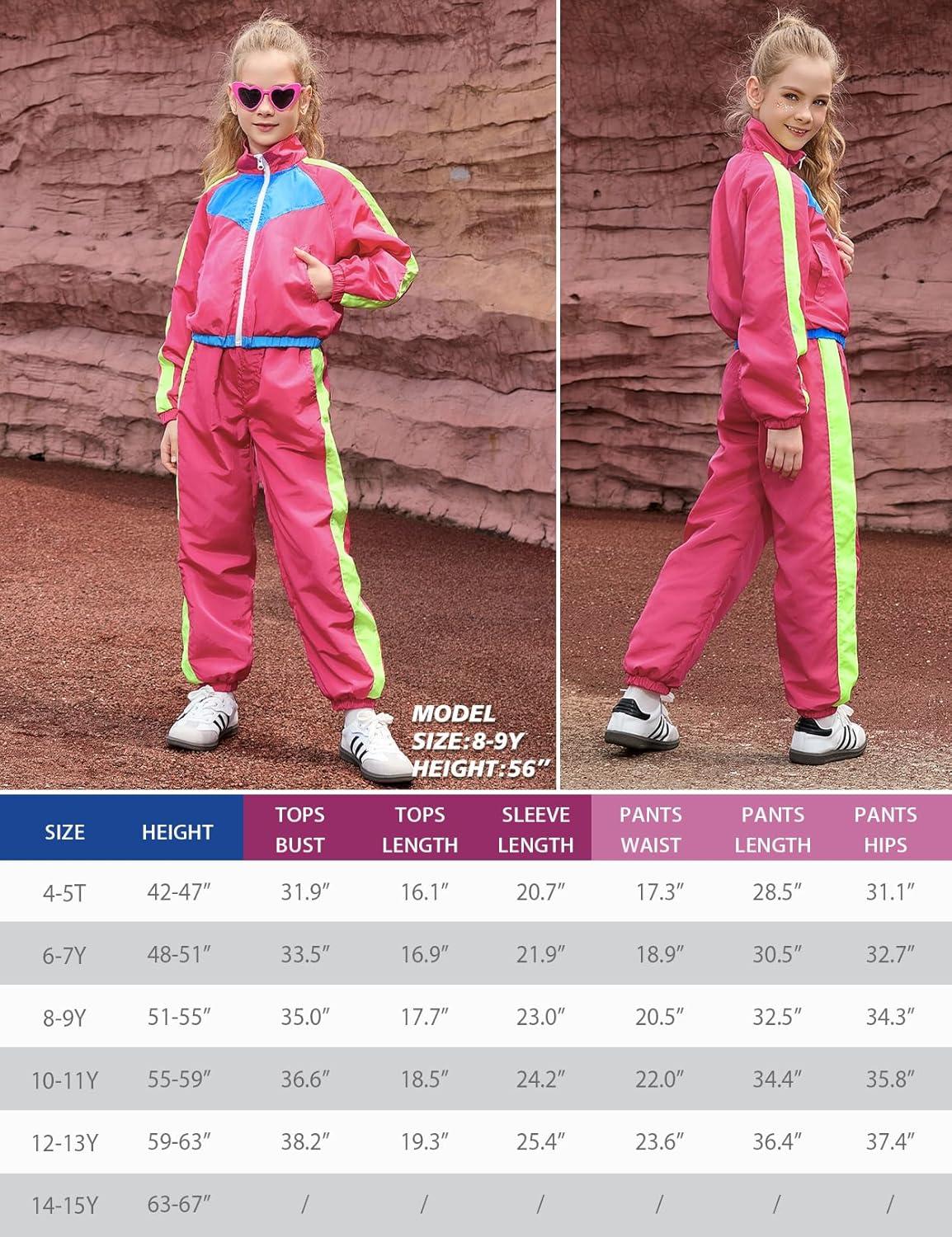 imagePerfashion Girls Clothing Sets 2 Piece 80s 90s Outfits Neon Jacket Pants Hip Hop Dance Tracksuit Set 413YNeon Hot Pink
