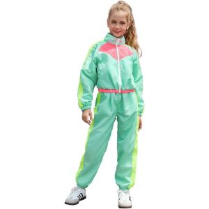 imagePerfashion Girls Clothing Sets 2 Piece 80s 90s Outfits Neon Jacket Pants Hip Hop Dance Tracksuit Set 413YNeon Mint Green