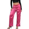 imagePerfashion Women Satin Pants Silk Wide Leg Trousers Cargo Joggers Drawstring Going Out Concert OutfitsHot Pink 35929