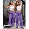 imagePerfashion Parachute Pants Woman Drawstring Baggy Cargo Pant Rave Concert Outfits Quick Dry Jogger SweatpantsPurple 106924