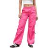imagePerfashion Parachute Pants Woman Drawstring Baggy Cargo Pant Rave Concert Outfits Quick Dry Jogger SweatpantsHot Pink 53924