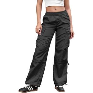 imagePerfashion Parachute Pants Woman Drawstring Baggy Cargo Pant Rave Concert Outfits Quick Dry Jogger SweatpantsBlack 49924