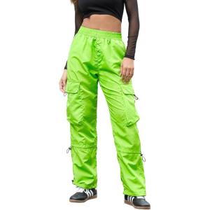 imagePerfashion Parachute Pants Woman Drawstring Baggy Cargo Pant Rave Concert Outfits Quick Dry Jogger SweatpantsGreen 133924