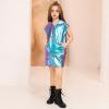 imagePerfashion Metallic Cargo Skirts for Girls A Line Sparkly Skorts with MultiPockets Dance 413YLaser Blue13417
