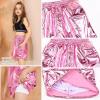 imagePerfashion Metallic Cargo Skirts for Girls A Line Sparkly Skorts with MultiPockets Dance 413YPink12417