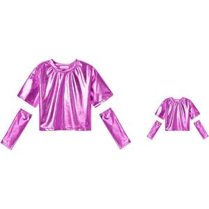 imageMatching DollampampGirls Sparkly Shirt Rosen Shirt for Girls Shiny Long Sleeve Crop Top Dance Outfit Size 6 7Rosen151