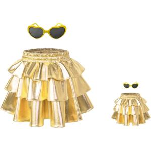 imagePerfashion Matching DollampampGirls Metallic Skirt 3Layer Ruffle Skirt with Sunglasses 415 YearsGold151