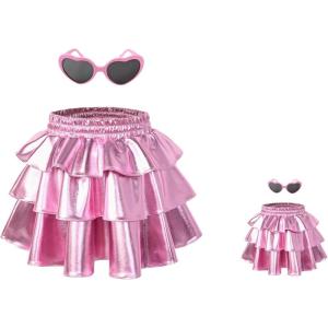 imagePerfashion Matching DollampampGirls Metallic Skirt 3Layer Ruffle Skirt with Sunglasses 415 YearsPink151