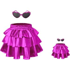 imagePerfashion Matching DollampampGirls Metallic Skirt 3Layer Ruffle Skirt with Sunglasses 415 YearsRosen151