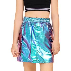 imagePerfashion Metallic Cargo Skirts for Girls A Line Sparkly Skorts with MultiPockets Dance 413YLaser Blue13417