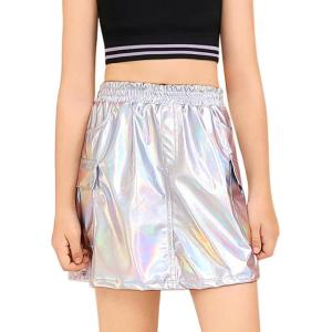 imagePerfashion Metallic Cargo Skirts for Girls A Line Sparkly Skorts with MultiPockets Dance 413YLaser Silver01417