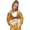 imagePerfashion Girls Long Sleeve Metallic Crop Tops Hip Hop Dance Hoodie Cropped Sweatshirt 413YGold03919