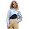 imagePerfashion Girls Long Sleeve Metallic Crop Tops Hip Hop Dance Hoodie Cropped Sweatshirt 413YLaser Silver01919