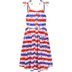 imagePerfashion Girls Cotton Dresses SleevelessLong Sleeve Crew Neck 413Y4th of July Dressf17