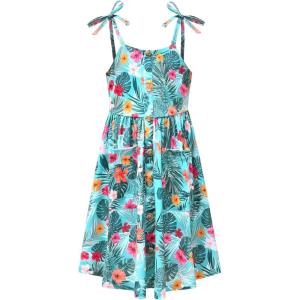 imagePerfashion Girls Cotton Dresses SleevelessLong Sleeve Crew Neck 413YTropical Flowers Q00