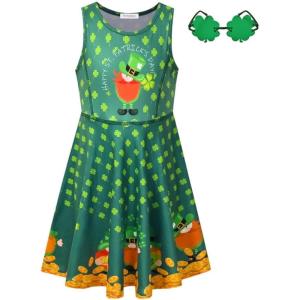 imagePerfashion Girls Fourth of July Dresses Casual Sleeveless Patriotic Clothing 413 YearsSt Patricks Irish S04