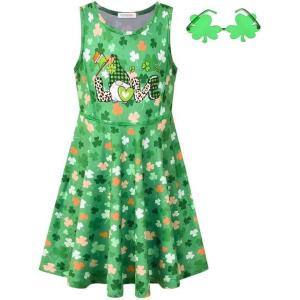 imagePerfashion Girls Fourth of July Dresses Casual Sleeveless Patriotic Clothing 413 YearsSt Patricks Shamrock S05