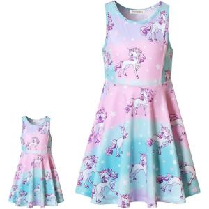 imagePerfashion Girls SleevelessLong Sleeve ALine Dresses Unicorn Festival SkirtsPink Unicorn
