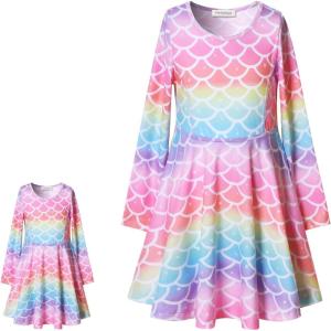imagePerfashion Girls SleevelessLong Sleeve ALine Dresses Unicorn Festival SkirtsRainbow Mermaid