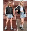 imagePerfashion Satin Bomber Jacket for Girls Zip Up Varsity Cropped Coat Sparkly Windbreaker with Pockets 413YSatin Black 41906