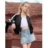 imagePerfashion Satin Bomber Jacket for Girls Zip Up Varsity Cropped Coat Sparkly Windbreaker with Pockets 413YSatin Black 41906