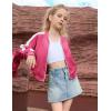 imagePerfashion Satin Bomber Jacket for Girls Zip Up Varsity Cropped Coat Sparkly Windbreaker with Pockets 413YSatin Hot Pink 35906