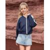 imagePerfashion Satin Bomber Jacket for Girls Zip Up Varsity Cropped Coat Sparkly Windbreaker with Pockets 413YSatin Navy Blue 42906