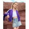 imagePerfashion Satin Bomber Jacket for Girls Zip Up Varsity Cropped Coat Sparkly Windbreaker with Pockets 413YSatin Purple 65906
