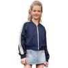 imagePerfashion Satin Bomber Jacket for Girls Zip Up Varsity Cropped Coat Sparkly Windbreaker with Pockets 413YSatin Navy Blue 42906
